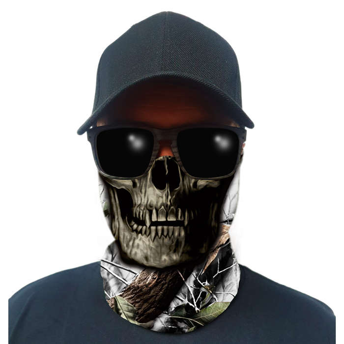 Multi-Use Tubular Bandana/Gator Face Shield - Bush Snow Camo Skull