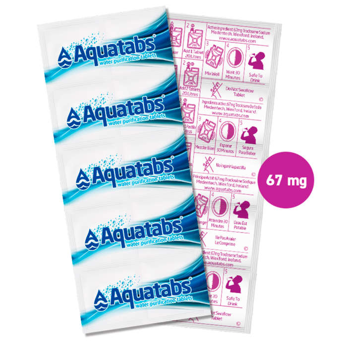 Aquatabs 67mg Water Purification Tablets - 1x Tablet Treats 20L - 10pk