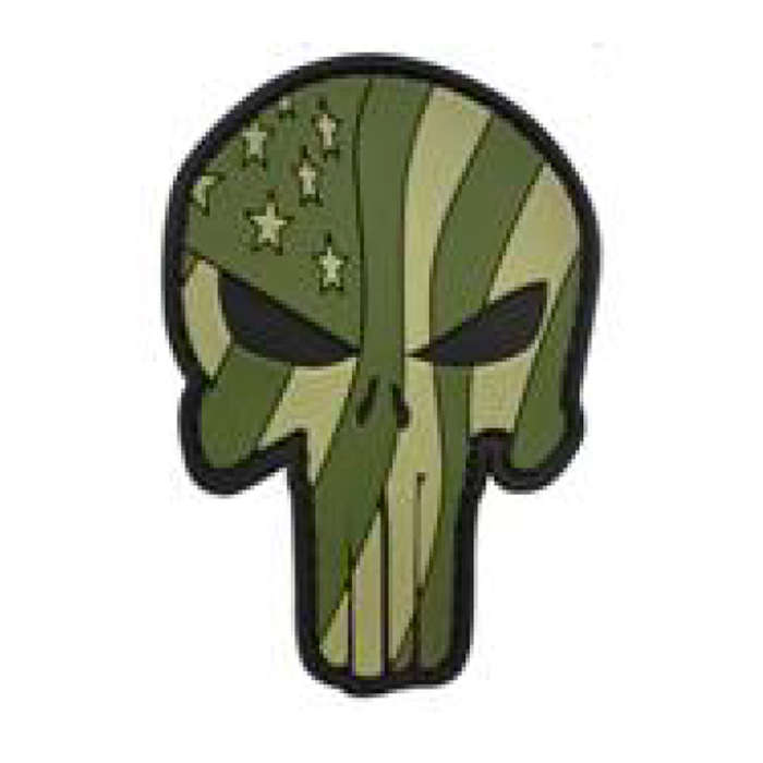 TacSpec "Camo Flag Cut Out Punisher" PVC Velcro Patch - OD