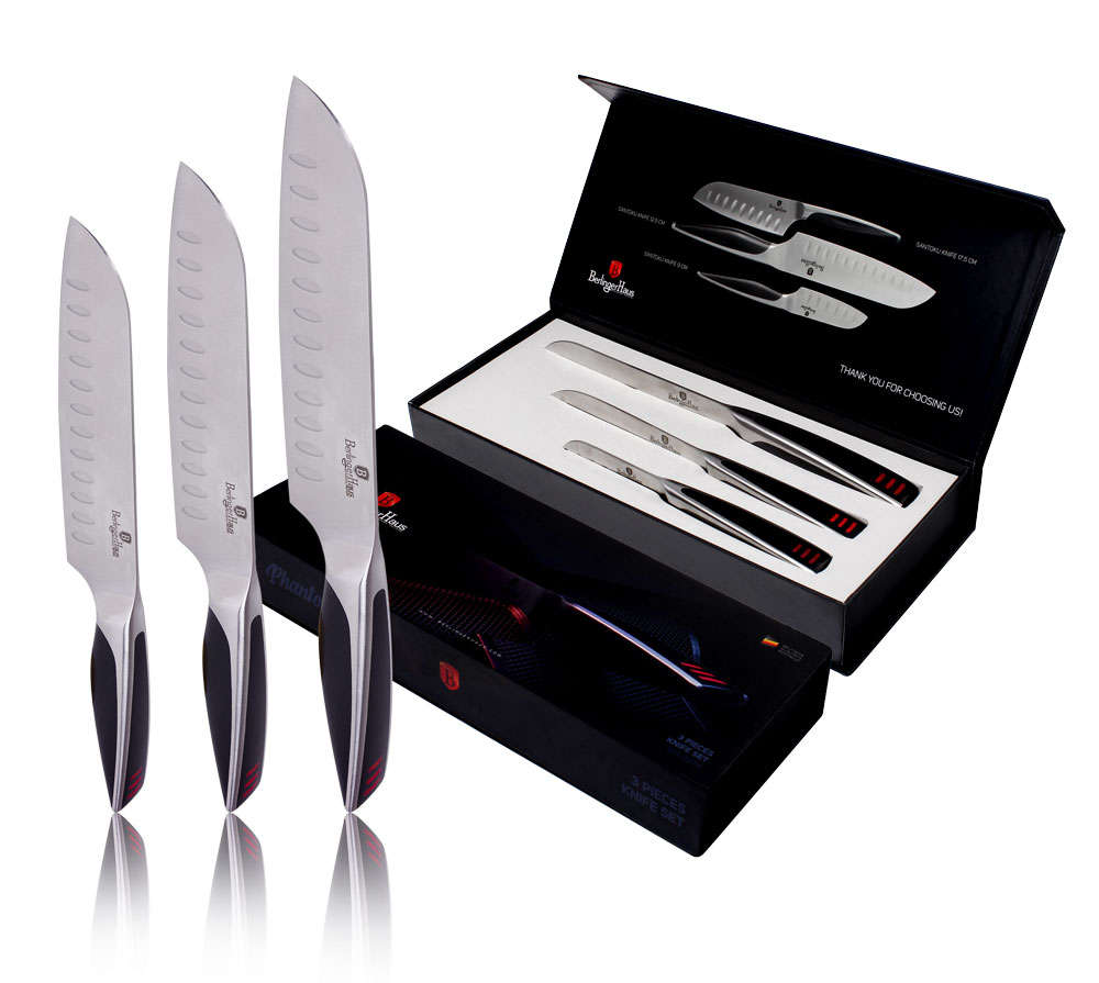 Berlinger Haus  3 Pieces Stainless Steel Phantom Line Santoku Knife Set - Black