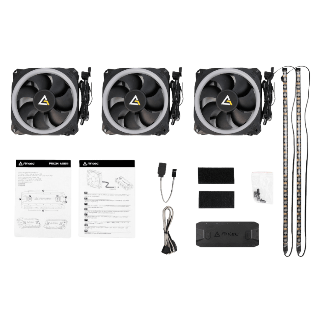 Antec PRIZM 120mm ARGB Case Fan 3 Pack with Controller & 2 LED Strips