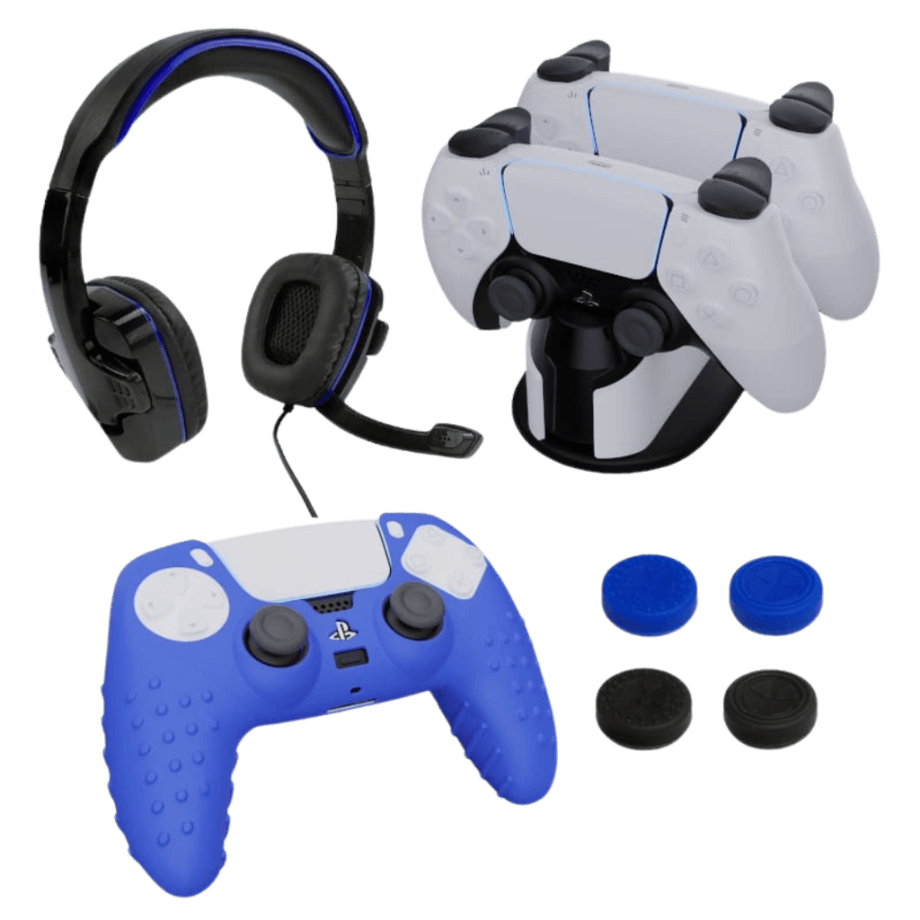 Sparkfox PlayStation 5 Combo Gamer Pack (Headset, Grip Pack, Controller Skin, Charging Dock)