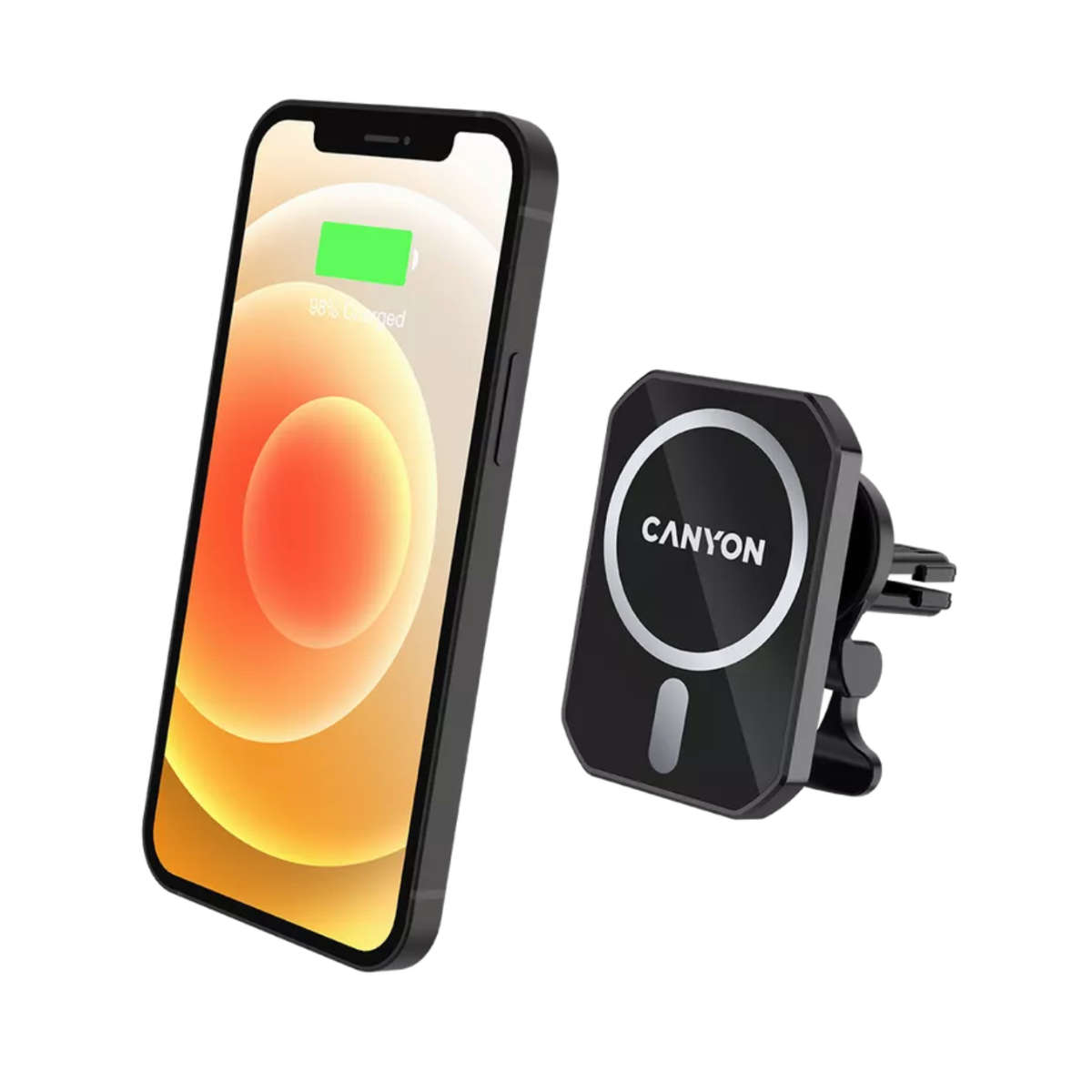 Canyon Magnetic Car Holder + Wireless Charger - Black