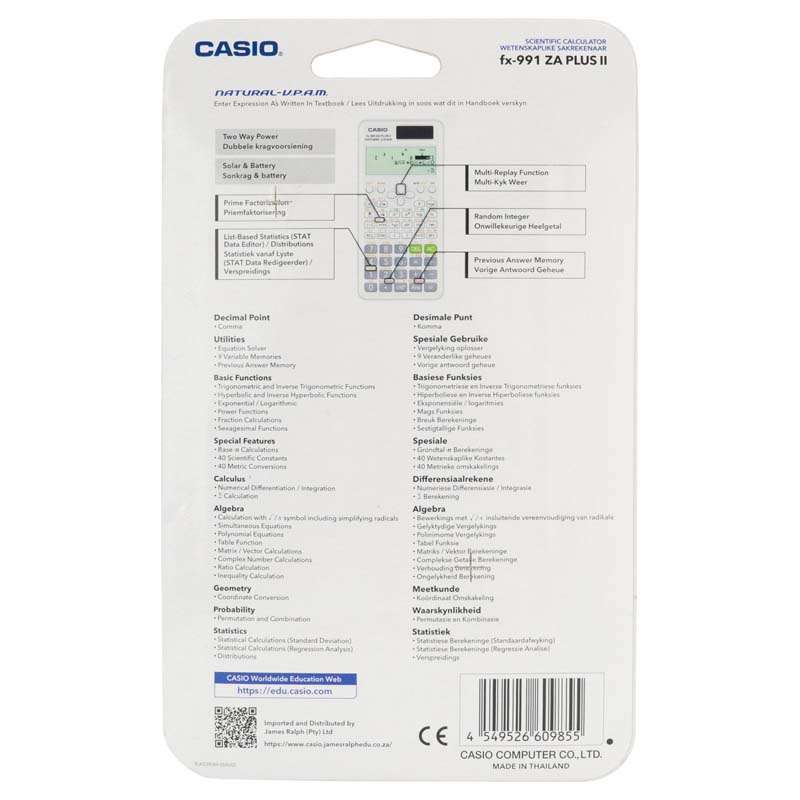 Casio FX-991ZA Plus II Advanced Scientific Calculator - White