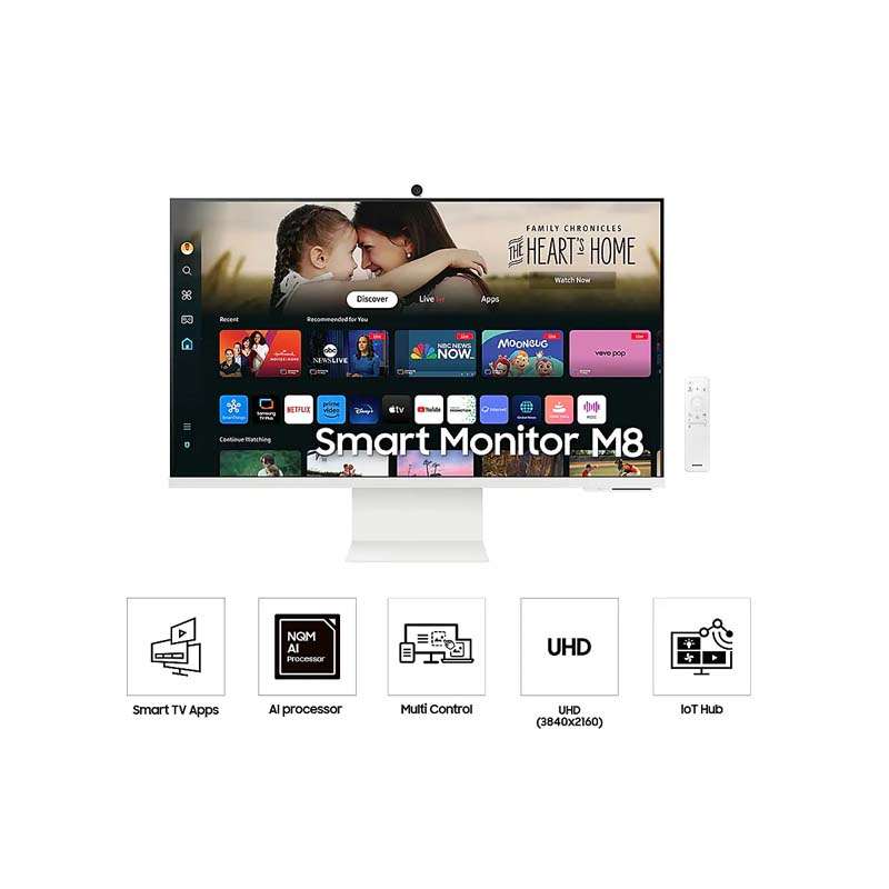 Samsung 32 inch M80D 4K UHD USB-C Smart Monitor with Speakers & Remote - Warm White