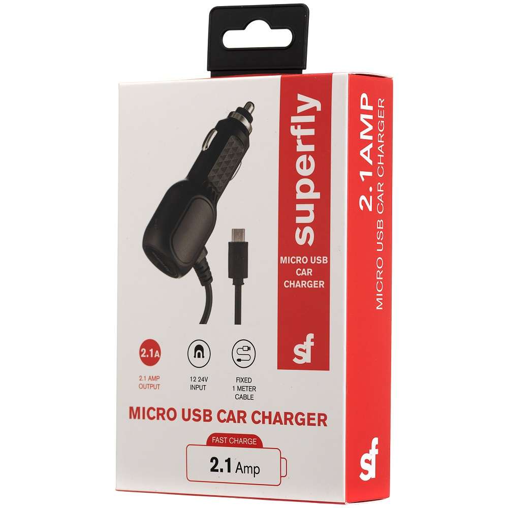 Superfly 2.1A Micro Fixed Car Charger - Black