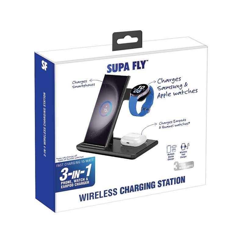 Supa Fly Wireless Charging Station 3-in-1 - Black