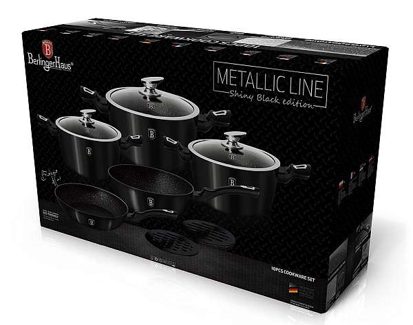 BERLINER HAUS 10-PIECE MARBLE COATING COOKWARE SET - ROYAL BLACK BH-1663