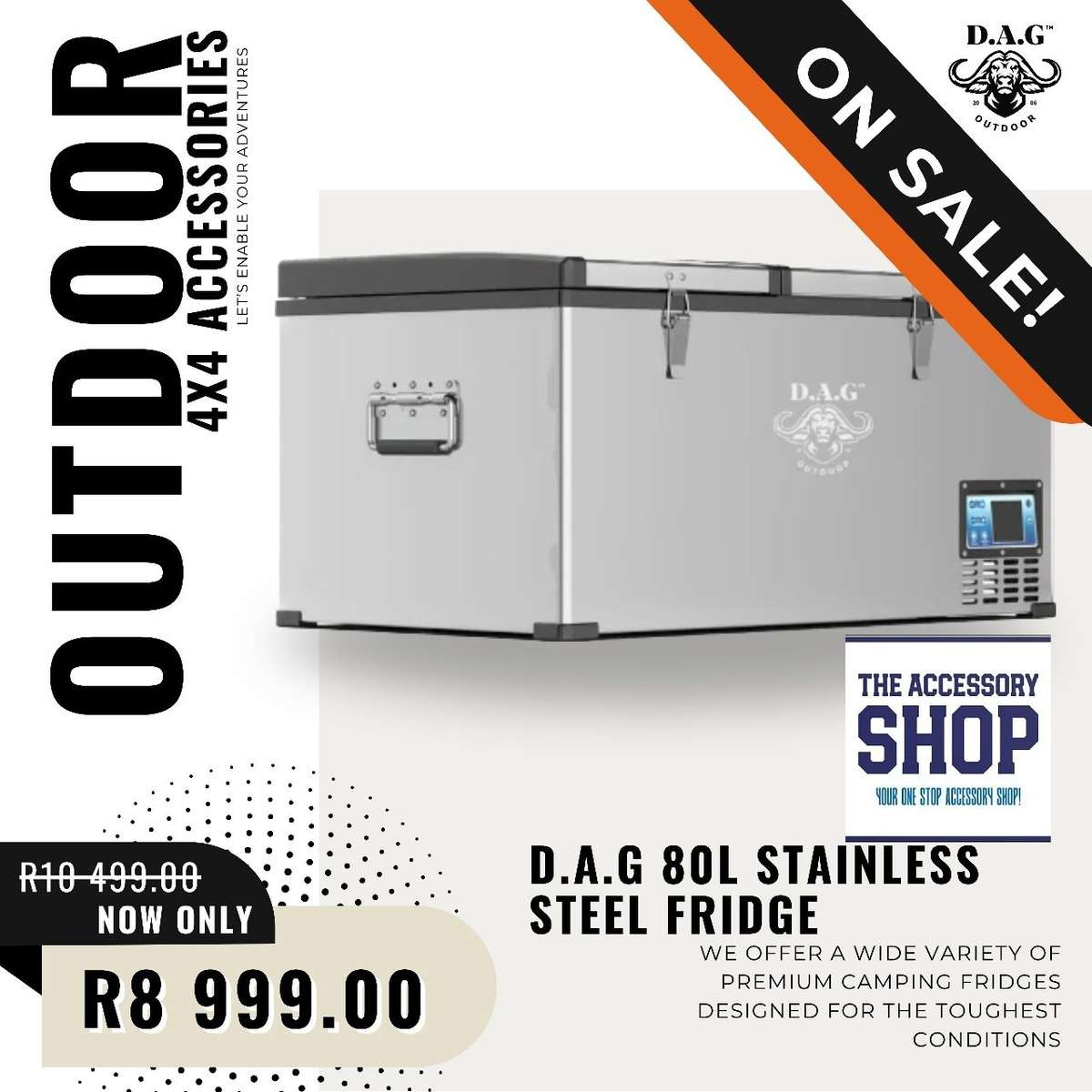 D.A.G 80L Camping Stainless Steel Double Door Fridge DAG