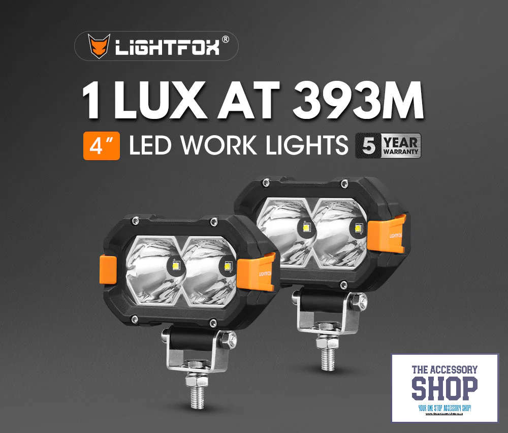 Lightfox 4inch Pair Osram LED Work Lights 1Lux @ 393m 4,600Lumens
