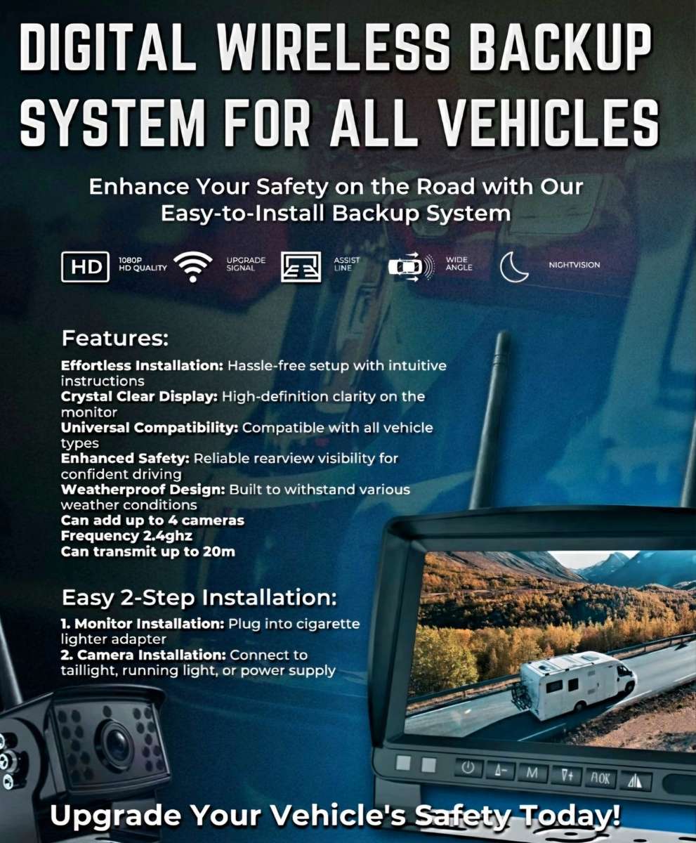 Back Up 7" Wireless WiFi Camera System with DVR Carsvan and trailer