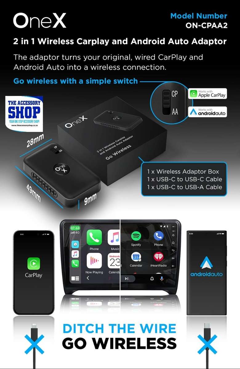 Wireless CarPlay and Android Auto Adaptor  CPAA OneX 2 in 1 OneNav Autocast