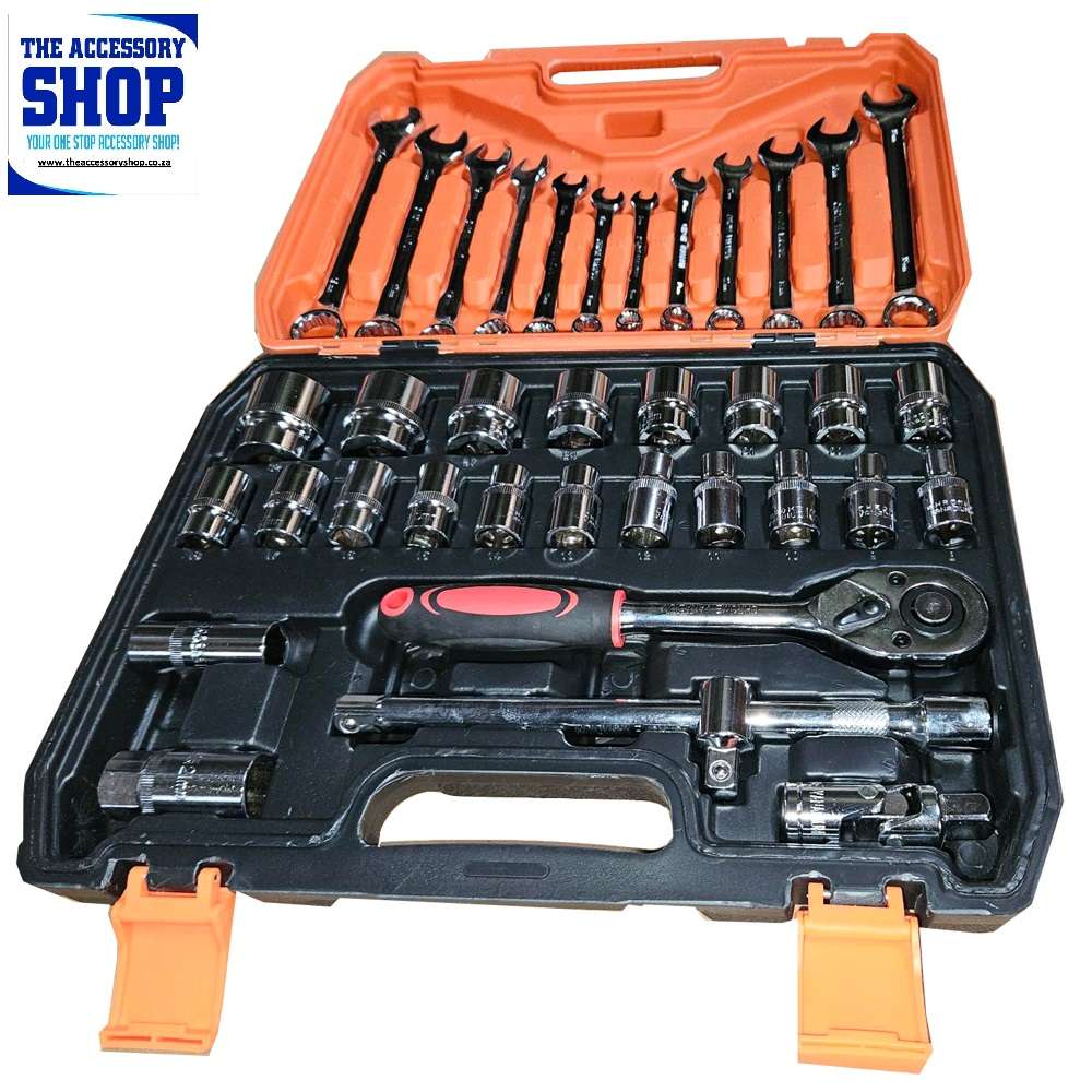 Socket set 1/2 inch and Spanner Tool set 37 piece in Plastic Tool Box