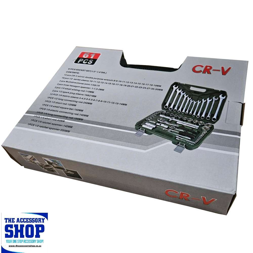 Socket and Spanner Tool set 1/2 inch and 1/4 inch 61 piece in Plastic Tool Box