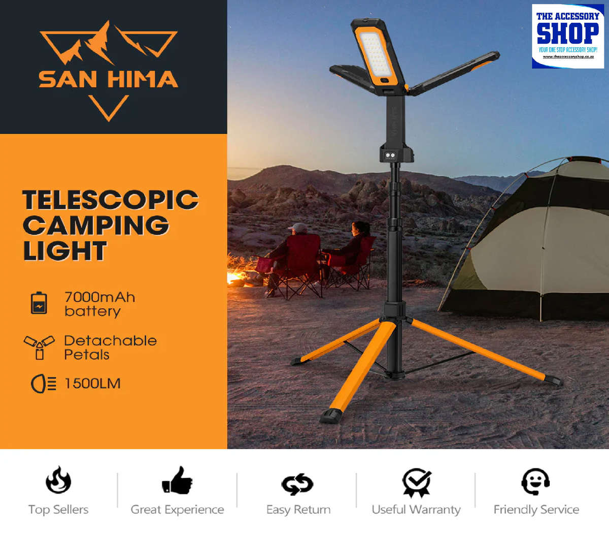 LED Telescopic Light Portable Lithium Tripod Lamp Camping Rechargeable San Hima