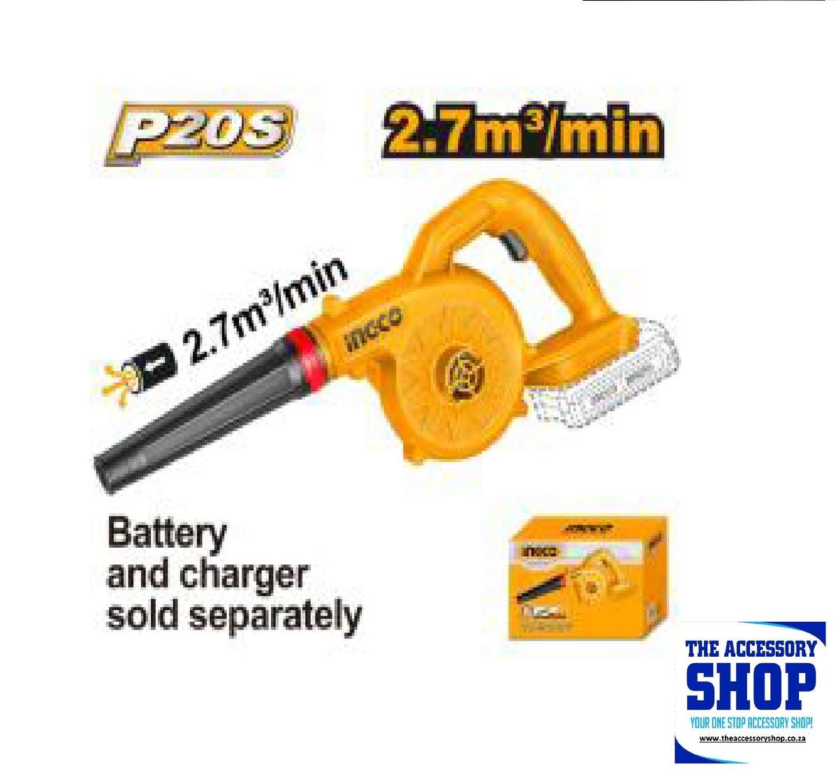 Blower Cordless 20V Small Non Variable Speed - Ingco Tool Only CABLI2078