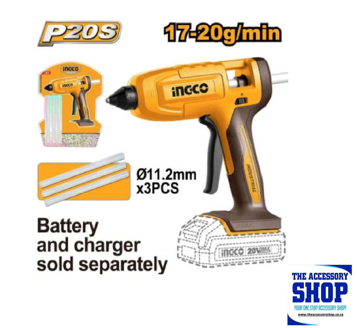 Glue Gun Cordless 20v Solo Ingco  CGGLI2003