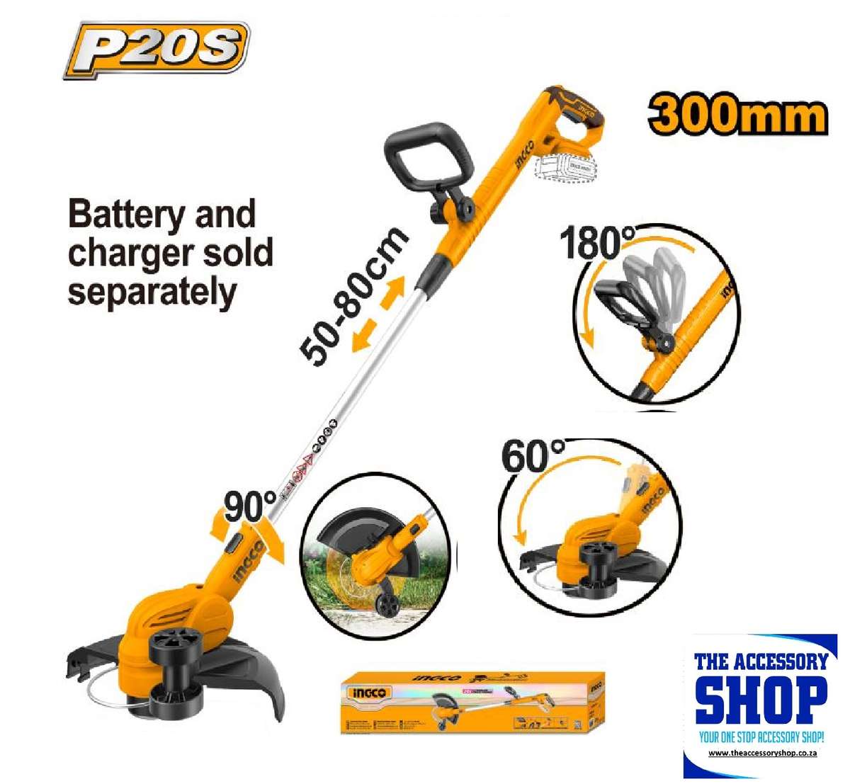 Grass Trimmer Cordless 300mm 20v Tool Only Ingco CGTLI20328