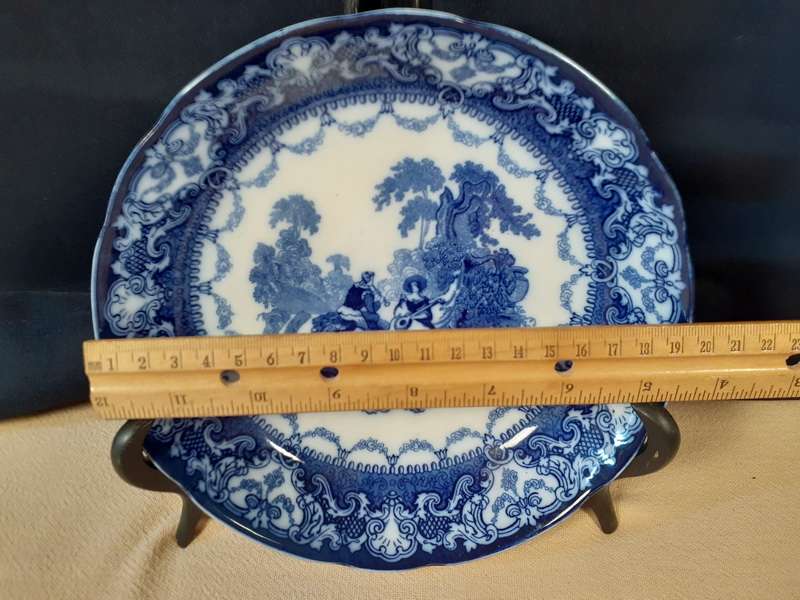 Doulton Watteau plate - soup bowl - flow blue and white  19cms dia
