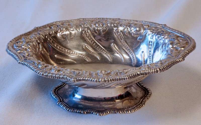 Silver Plate Sweet Dish - SPonB - Pretty floral patterned footed bowl