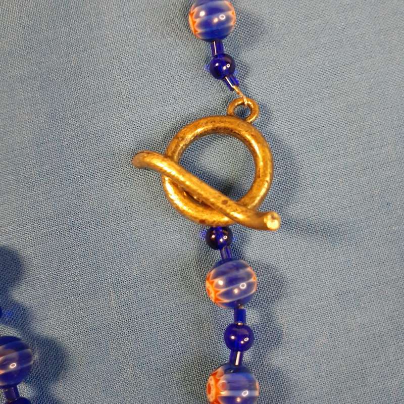 Glass necklace - cobalt blue - venetian like -Chevron beads african trade beads