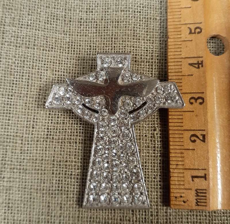 brooch - diamante celtic cross with peace dove.
