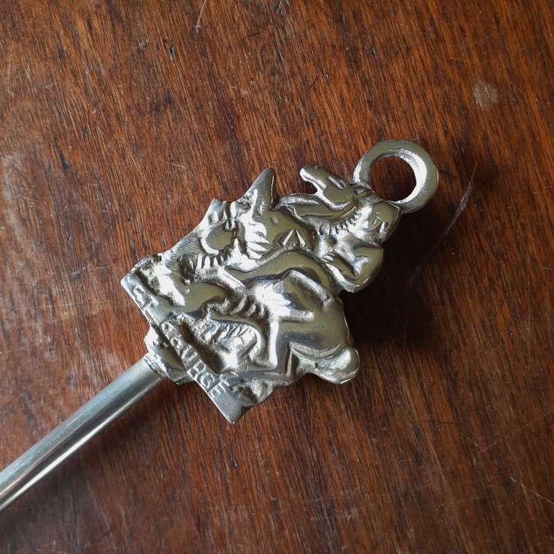 Brass toasting fork, England, Horse, St George and dragon