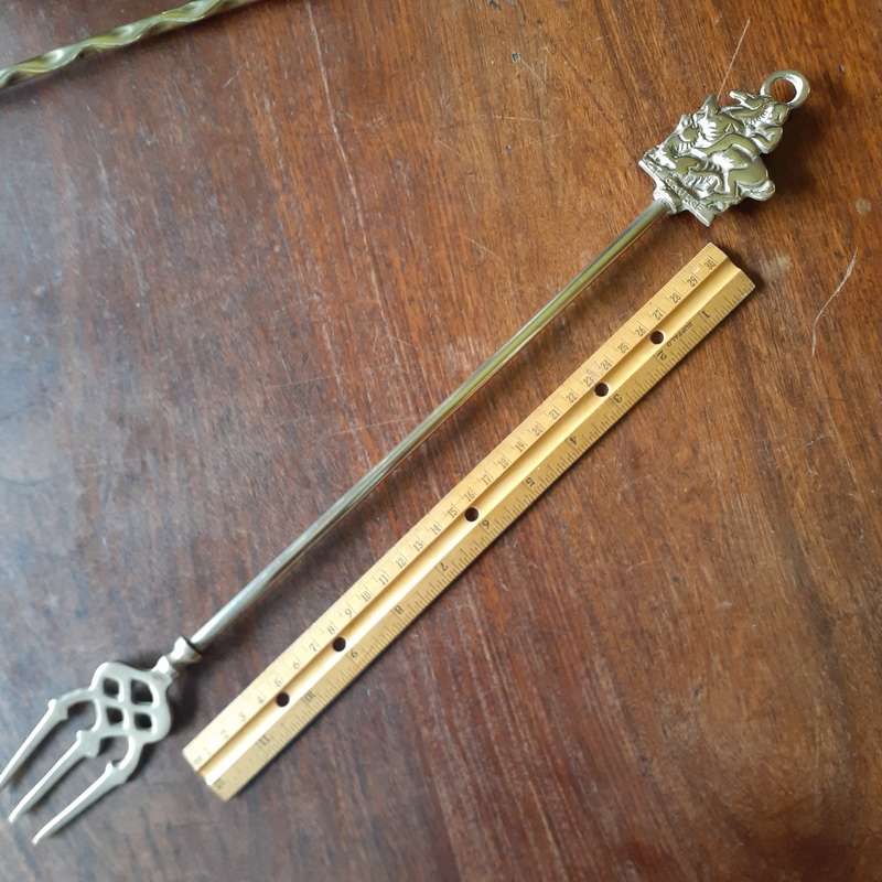 Brass toasting fork, England, Horse, St George and dragon