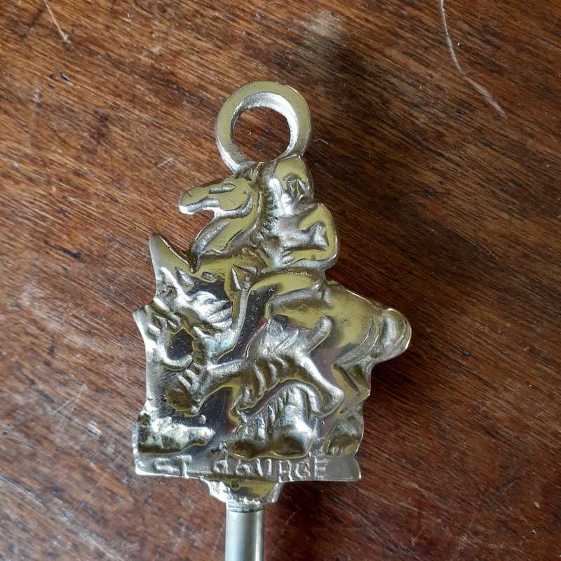 Brass toasting fork, England, Horse, St George and dragon
