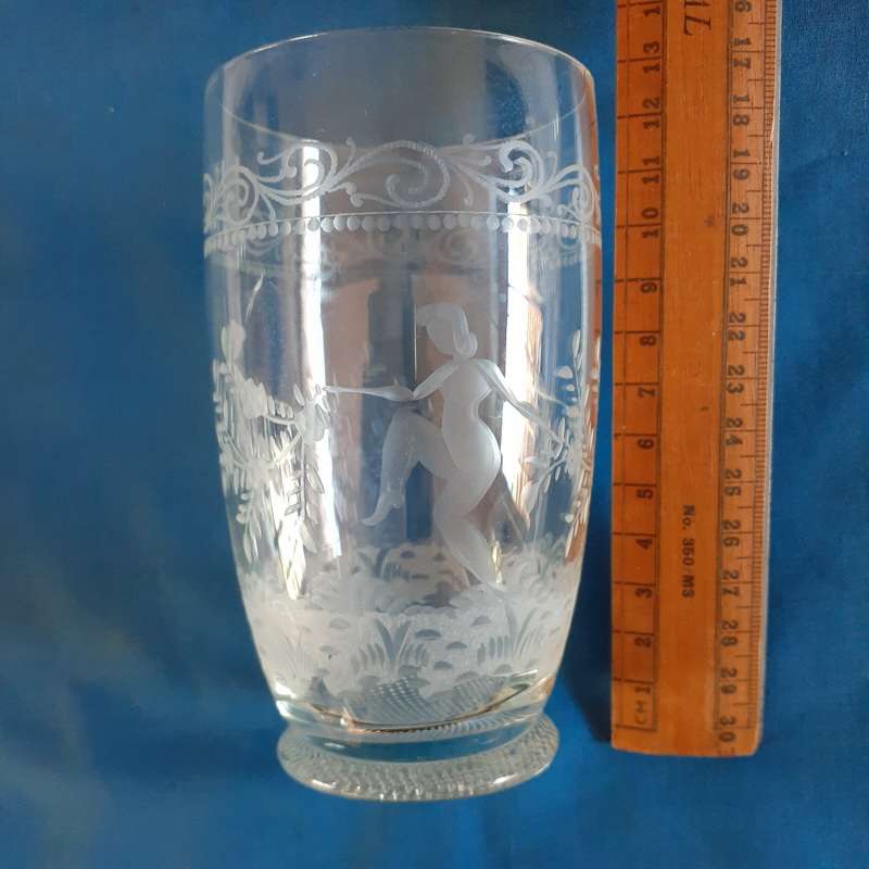 4 Etched victorian Tumblers - dancing Nude Lady Nymphs