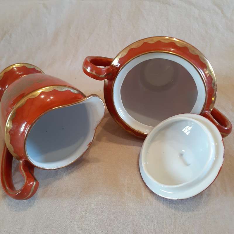 6Japanese coffee set Demi-Tasse -Red with gold dragons jug and sugar basin