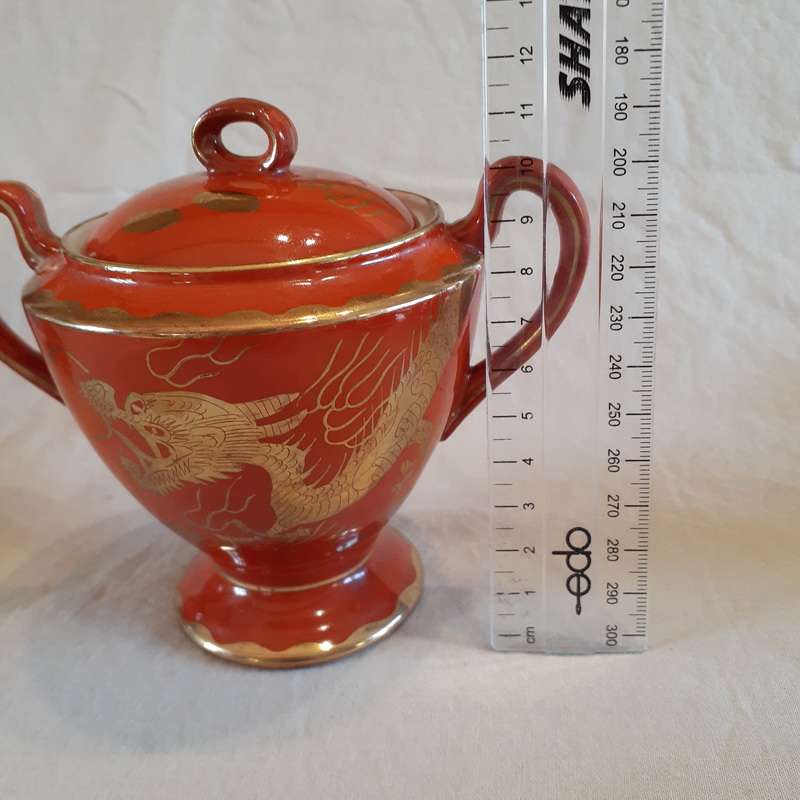 6Japanese coffee set Demi-Tasse -Red with gold dragons jug and sugar basin