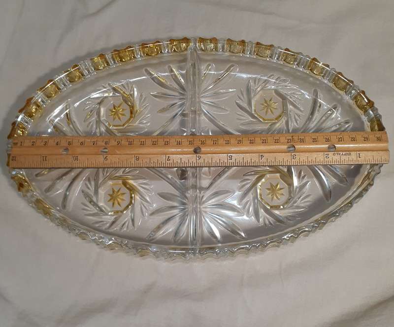 Cut glass vanity dressing table trinket dish platter - Walther glass -1970's large 30cm length