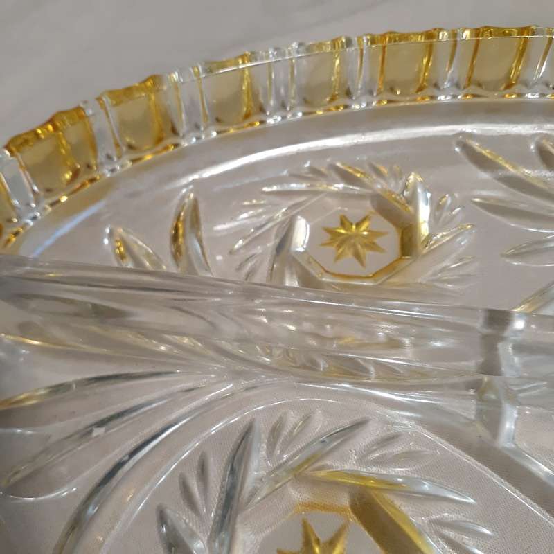 Cut glass vanity dressing table trinket dish platter - Walther glass -1970's large 30cm length
