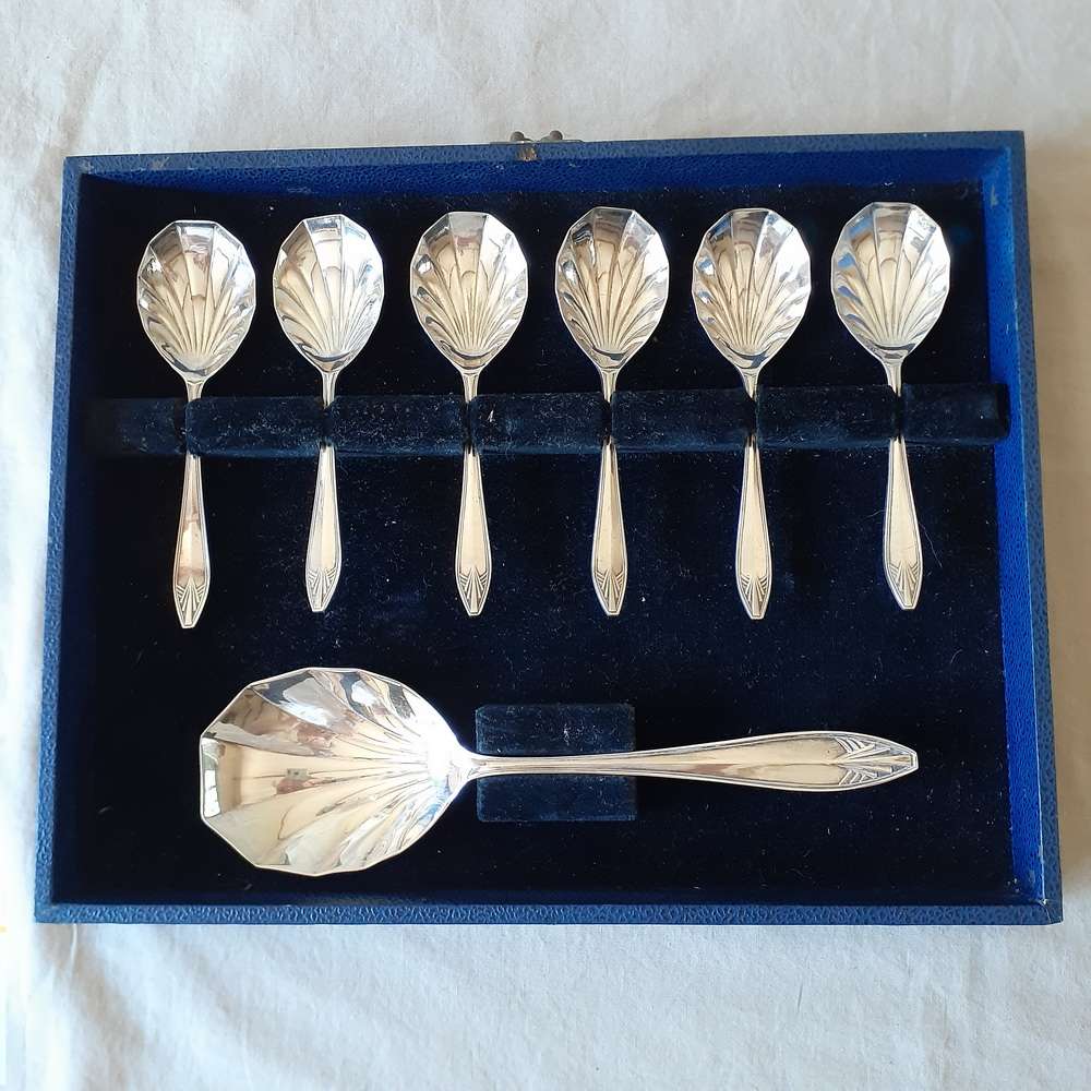 Fruit Set 6 spoons 1 Serving Spoon - Deco design on handles