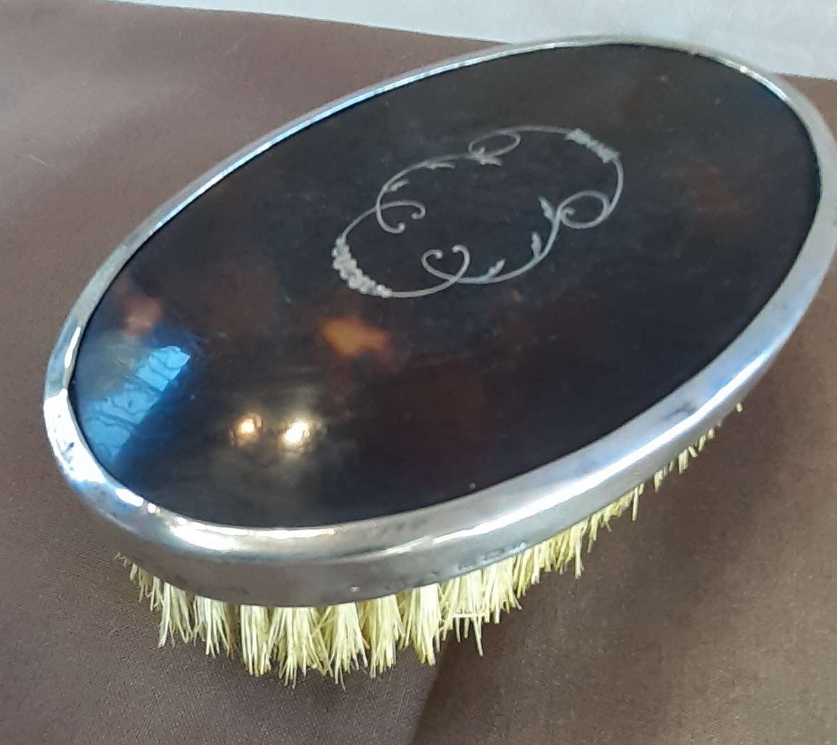 Hallmarked Silver and tortoise shell brush - mens