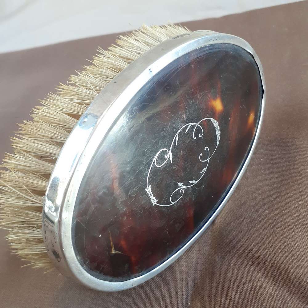 Hallmarked Silver and tortoise shell brush - mens