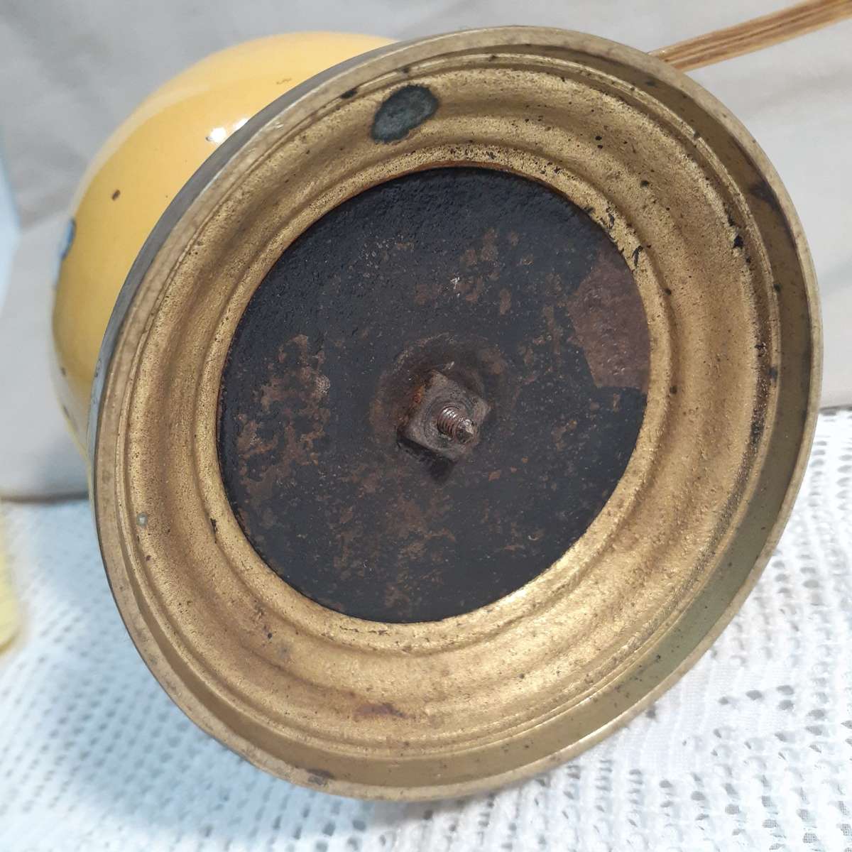 Ceramic Table Lamp hand painted French? Italian Vintage . Polychrome Mustard with grape design