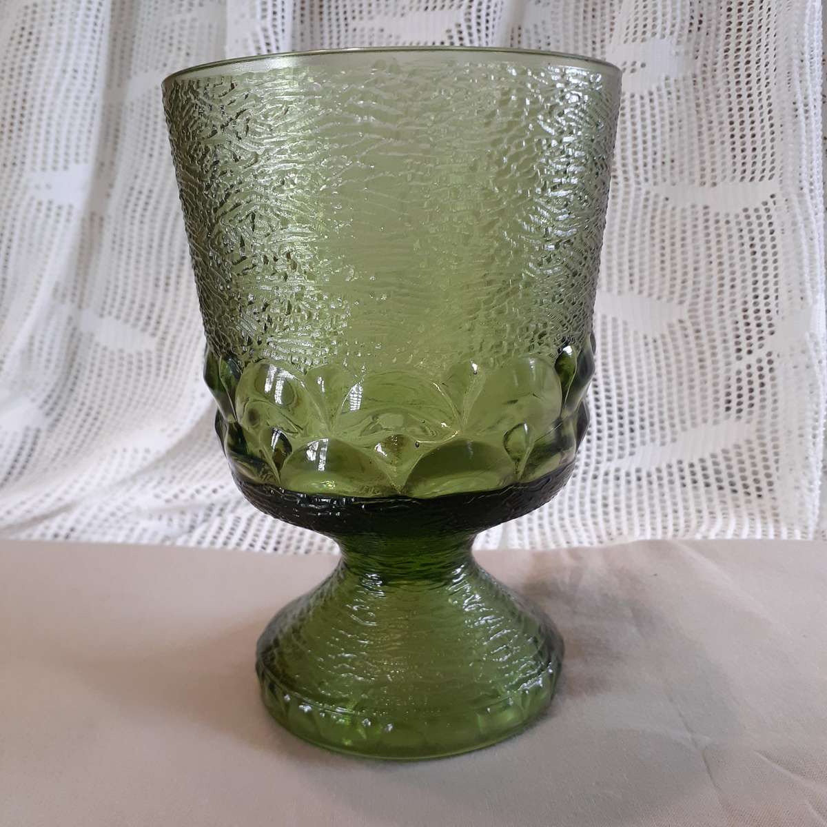 Green Pressed glass vase or goblet  - 16 cms tall