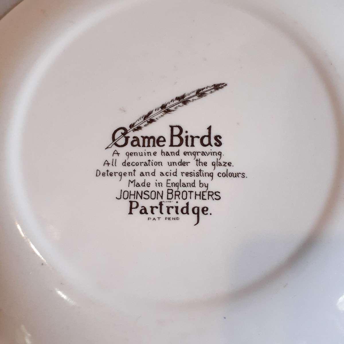Johnson Bros Game Plates - Partridge Dinner Plate Tea Plate