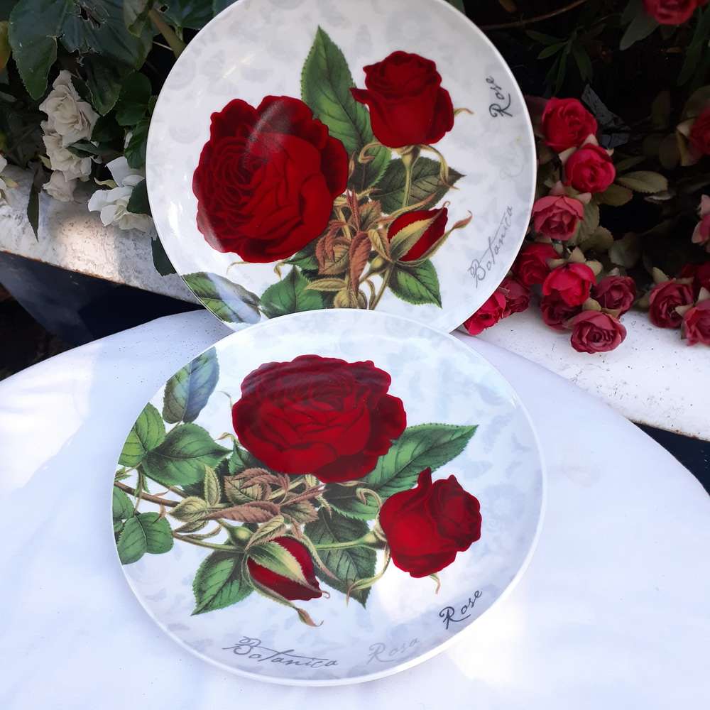Pair of Maxwell and Williams rose plates 2012 - 18.5 cm dia