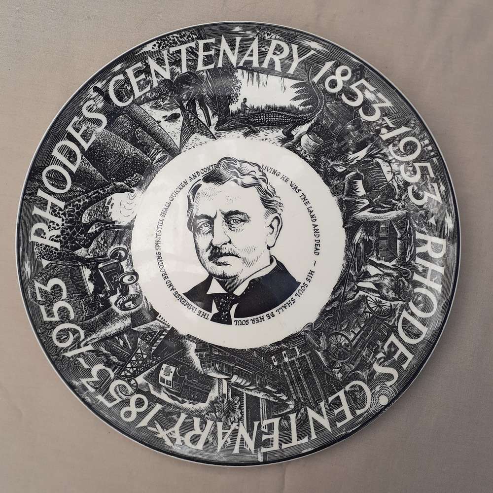 Rhodesiana Royal Doulton Rhodes Centenary Plate 1853 - 1953  Black and White