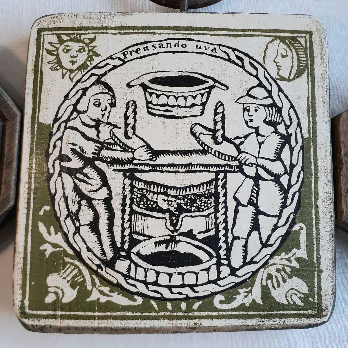 carved printed medieval tile wall decorative item - art pot stand