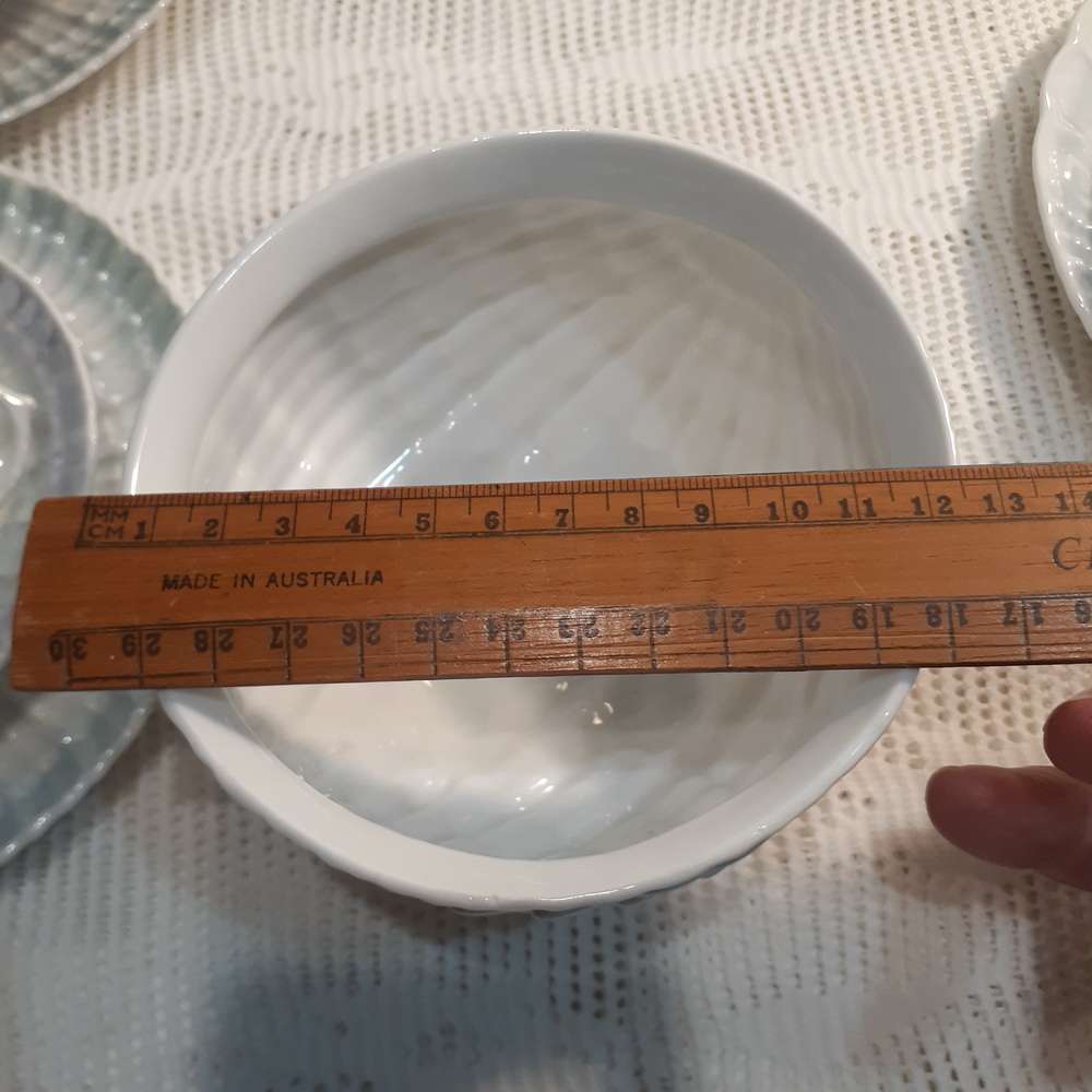 6 Bohemian tea trios - pearl lustre irridescent Victoria Austria plus 2 bowls