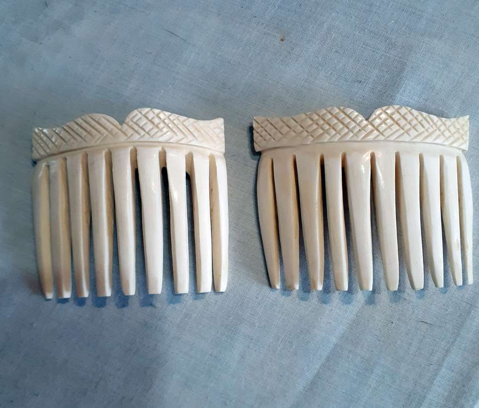 2 Bone ivory hair combs.  (pair of combs)