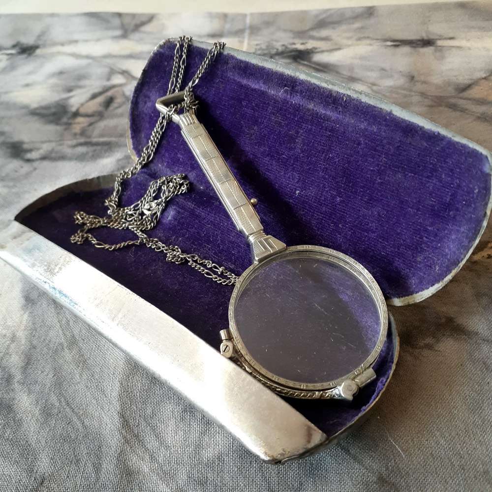 eye glasses - Lorgnette - Opera Glasses - Pinc-Nez - embossed - snap open with case