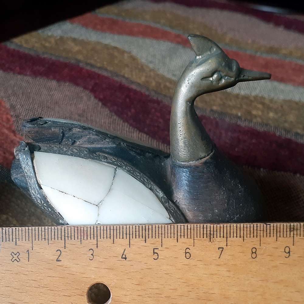 Two carved wooden ducks with bone and brass trim - vintage country decor