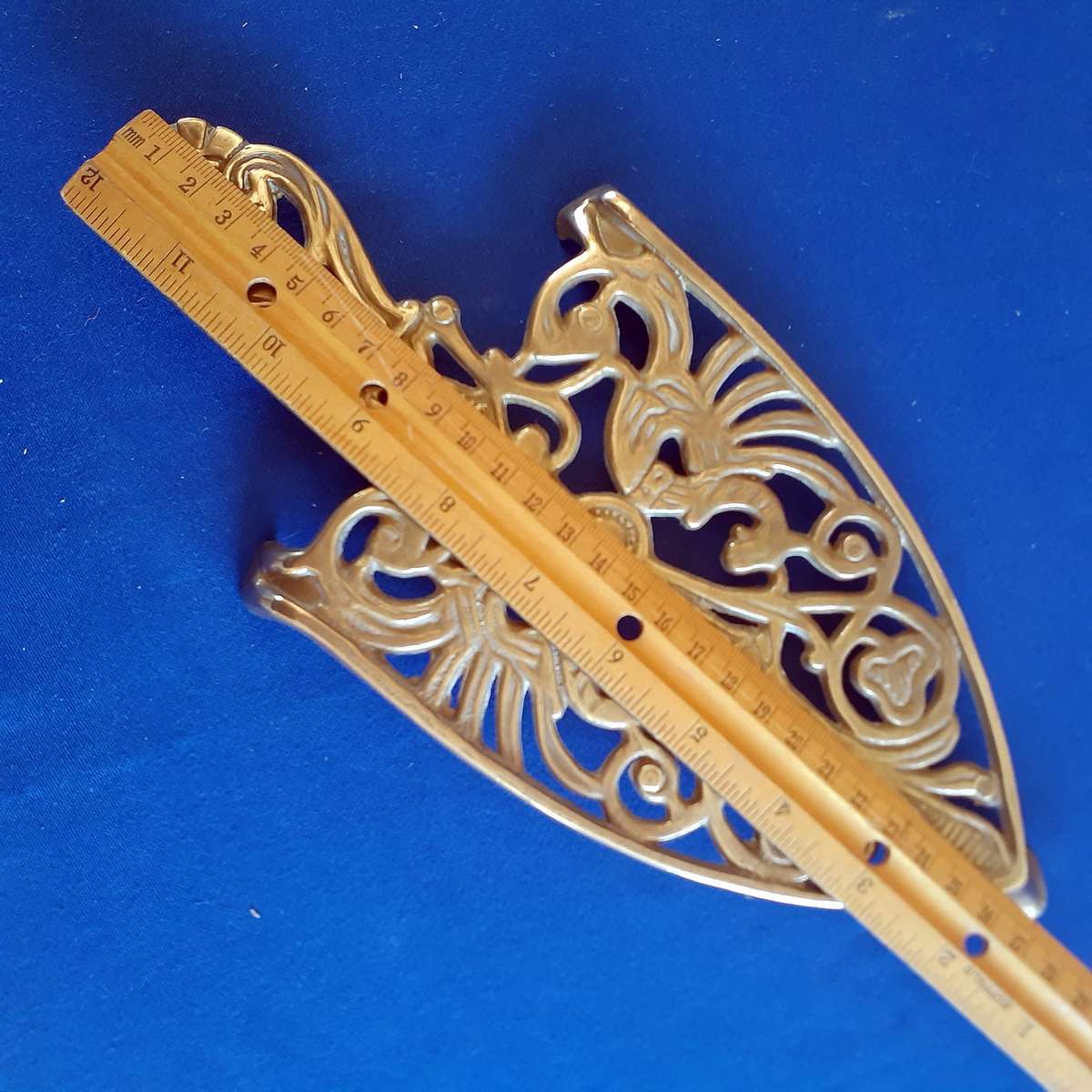 Vintage cast Brass Trivet for an iron - birds and flowers  28 cms