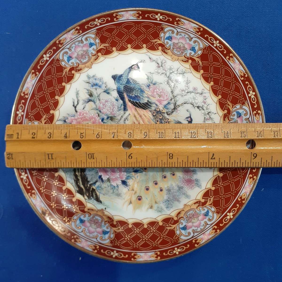 Japanese plate 16.5cms Peacocks and flowers  Japan backstmp