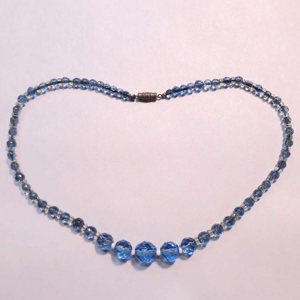 Cut glass crystal bead necklace - Pale Blue Faceted